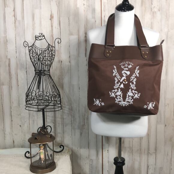 Disney Tinkerbell Brown Tote Purse Bag in Brown with Flaws - Picture 1 of 12